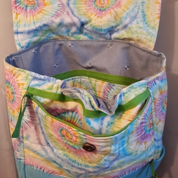 New Double Handle Backpack Carry All Blue Pink Rainbow Tie Water resistant liner - Picture 5 of 8